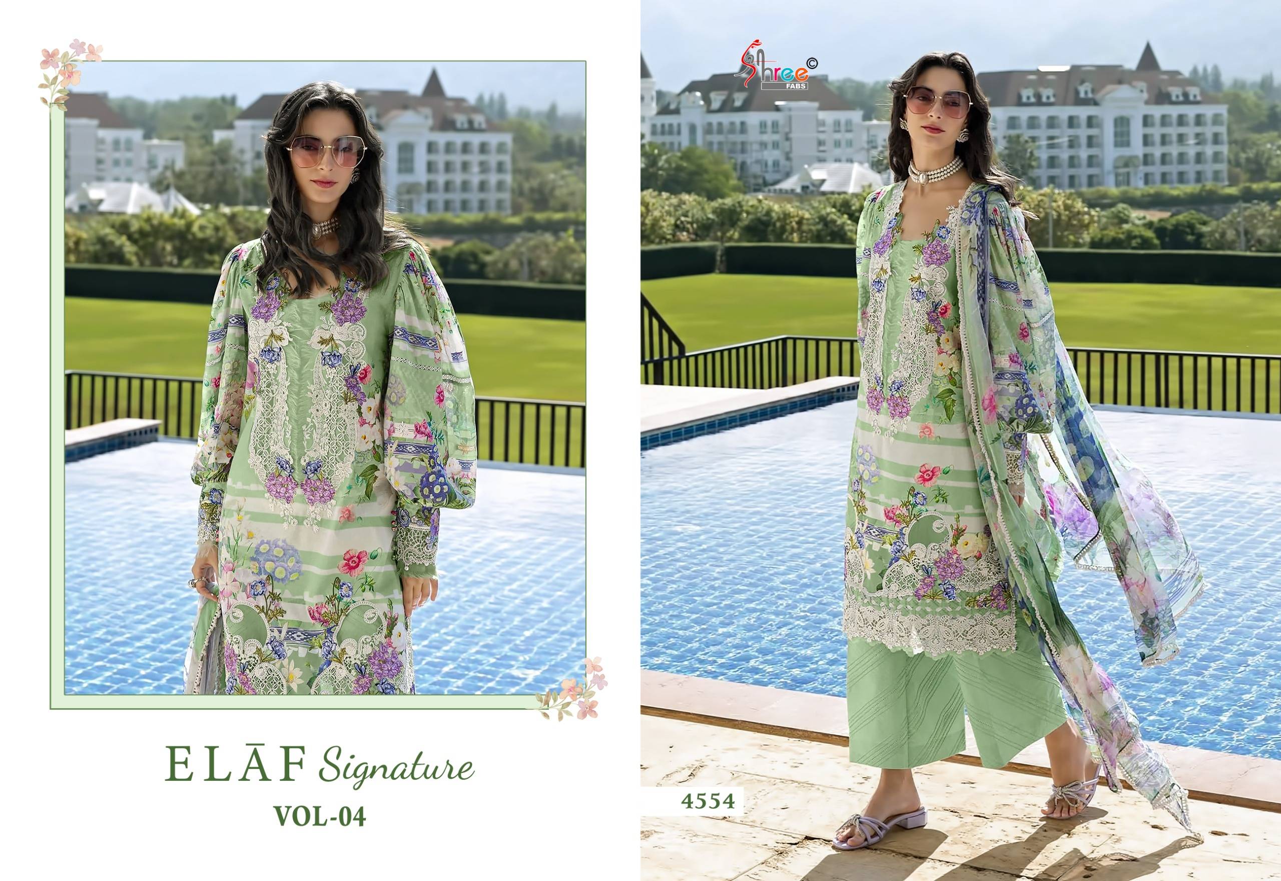 SIGNATURE VOL 4 BY ELAF 4551 To 4558 Series Beautiful Festive Suits Stylish Fancy Colorful Ethnic Wear PURE COTTON Print Dresses At Wholesale Price
